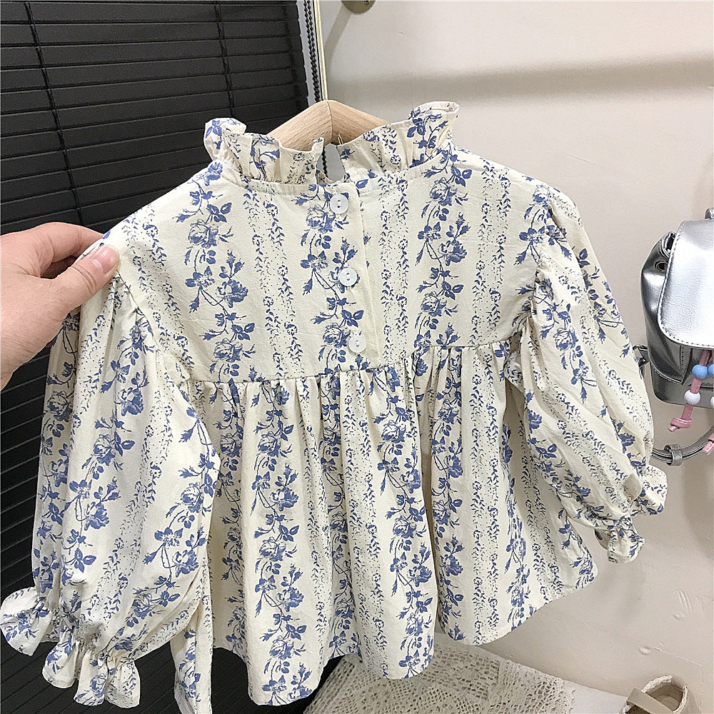 Girls' Floral Shirt and Denim Flared Pants Set