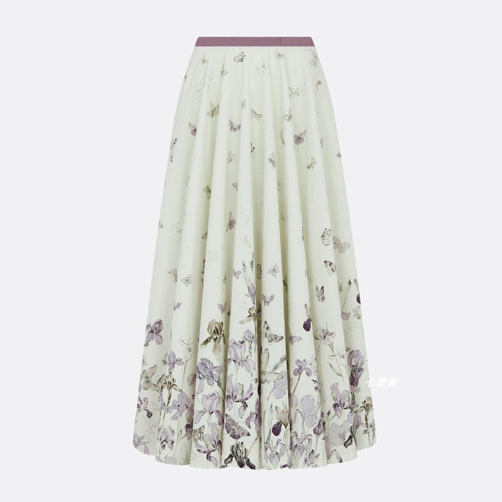Shenzhen Nanyou High-End 26 Summer New Style Butterfly Flower Print Large Hem Pure Cotton Skirt Floral Long Skirt for Women