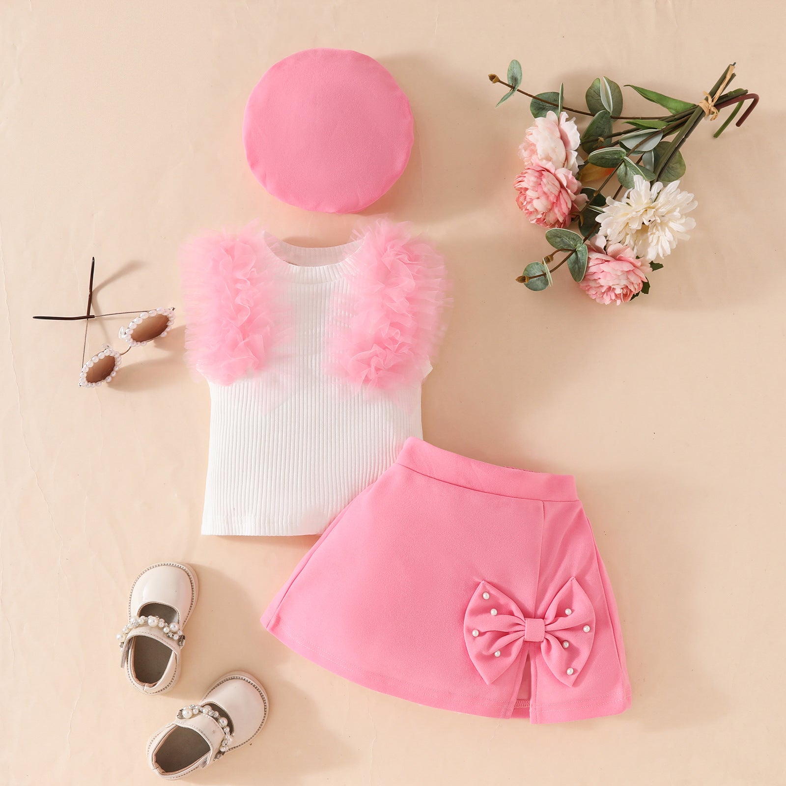 Toddler Girls' Sleeveless Bow Outfit Set