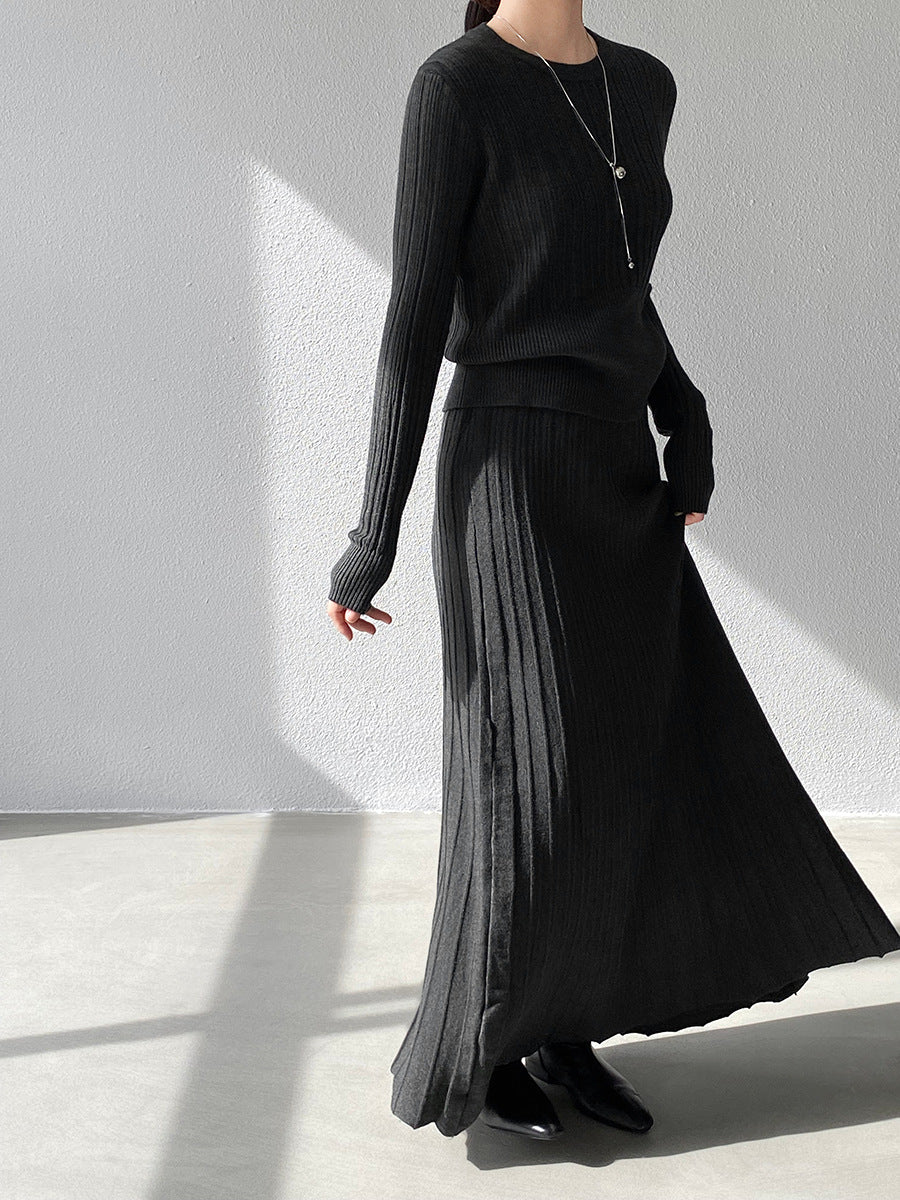 French Style Knitted Sweater Skirt Set