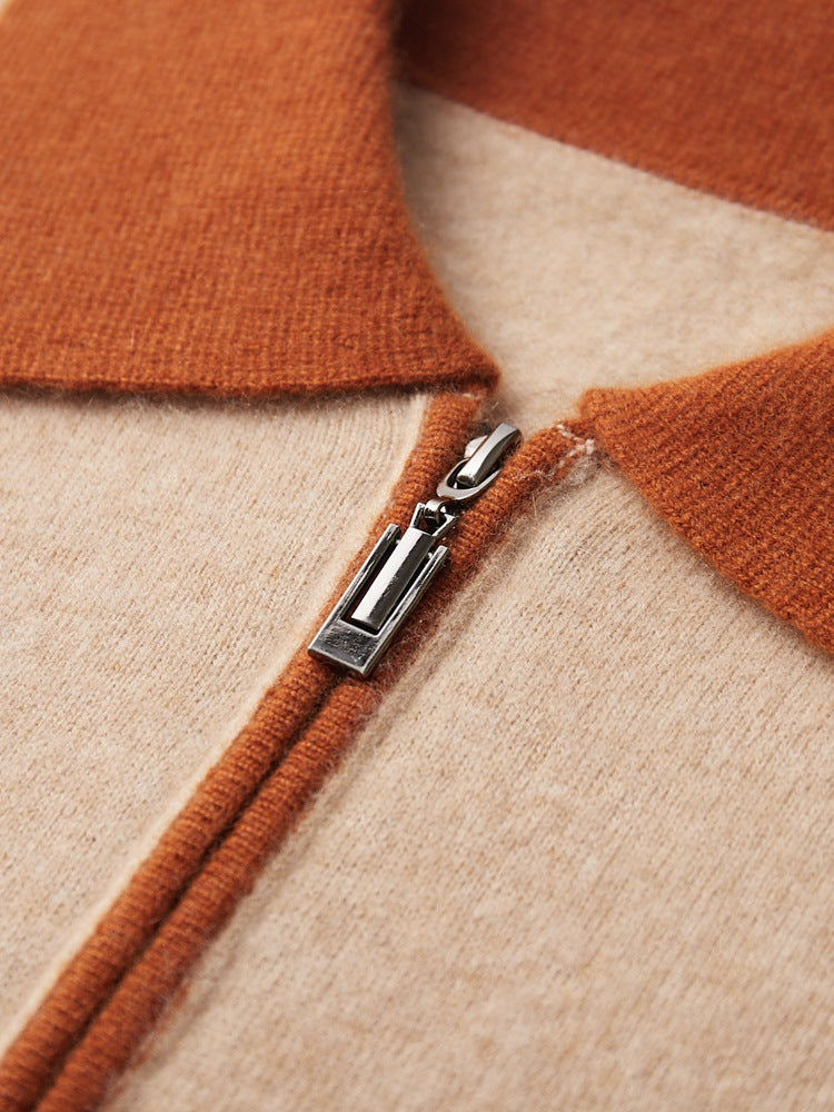 Men's Cashmere Knit Sweater Lapel Collar Long Sleeve