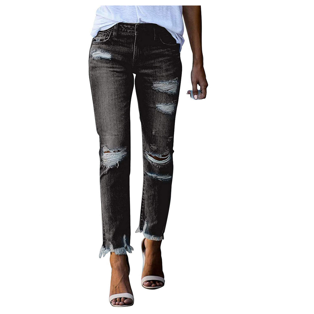 Women's Straight Ripped Denim Jeans