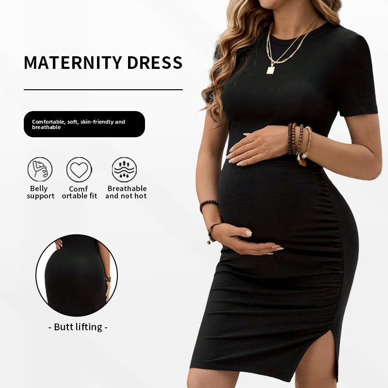 Elastic Maternity One-Piece Dress with Slit