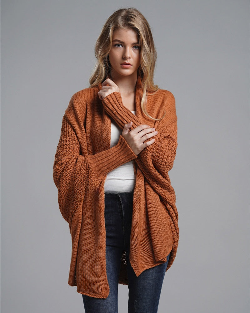 Long and oversized knitted cardigan in large size