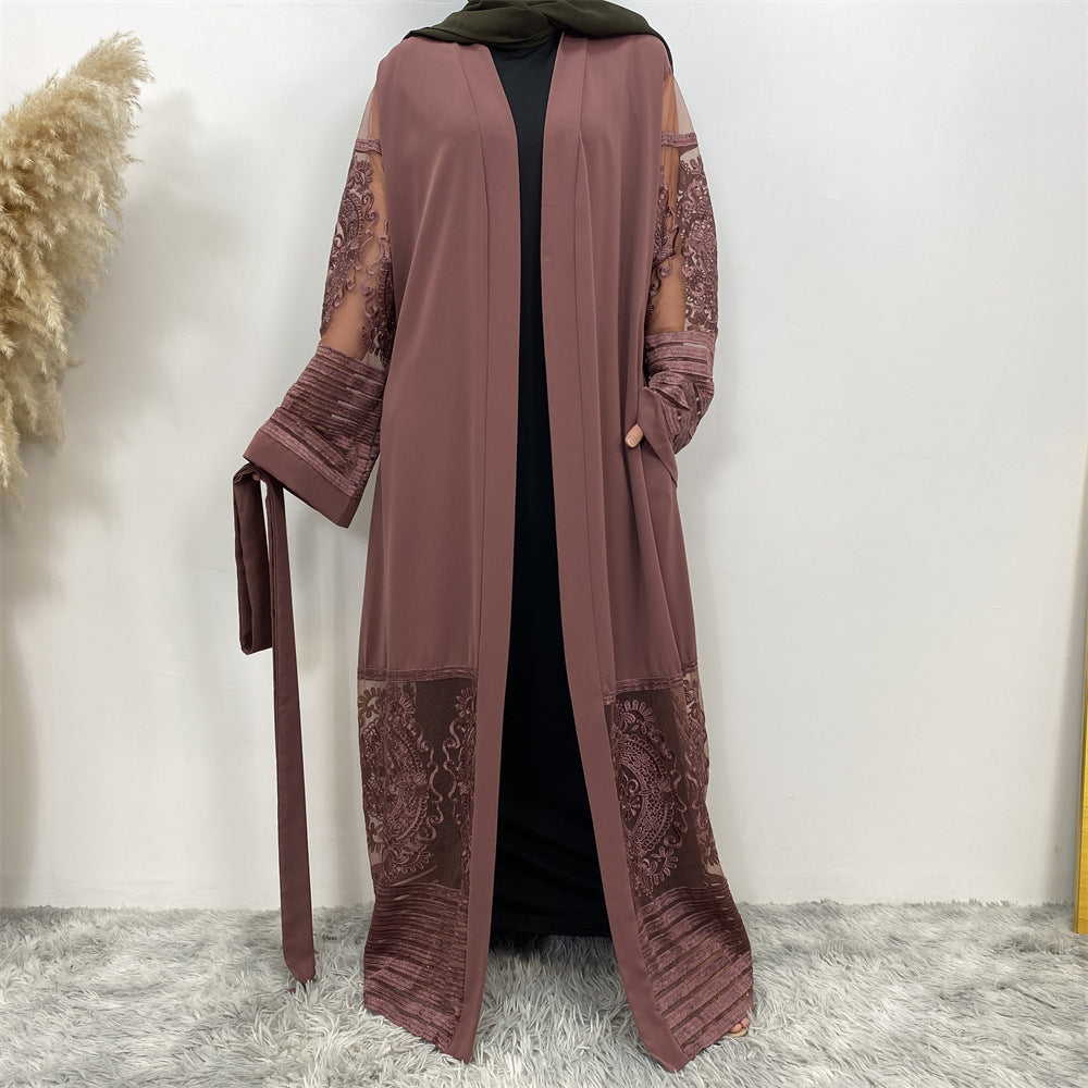 Cardigan Embroidered Mesh Robe Dress