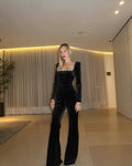 Draped with diamonds, velvet square-necked one-piece dress