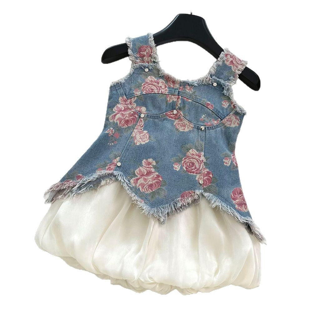 Girls' Denim Suspender Shorts