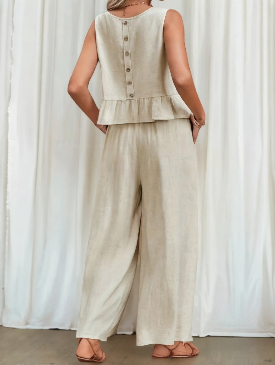 Sleeveless pleated vest casual set