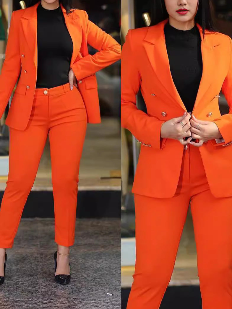 Women's Double-Breasted Slim-Fit Suit Set