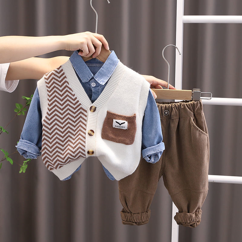 Boys' Cotton Sweater Vest Three-Piece Set
