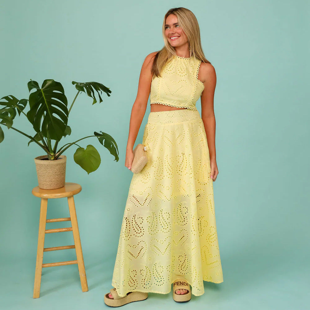 Elegant Sleeveless Lace Skirt Two-Piece Set