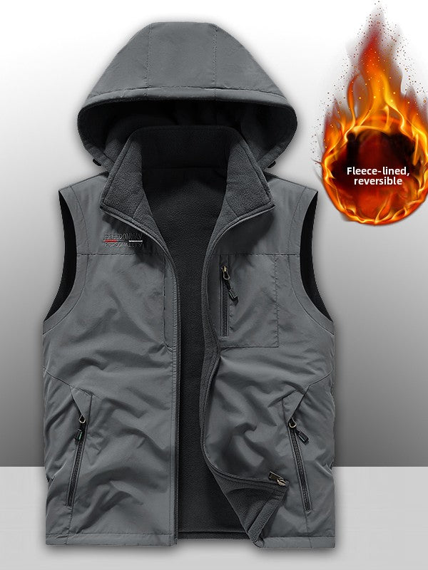 Reversible Fleece-Lined Multi-Pocket Vest for Men