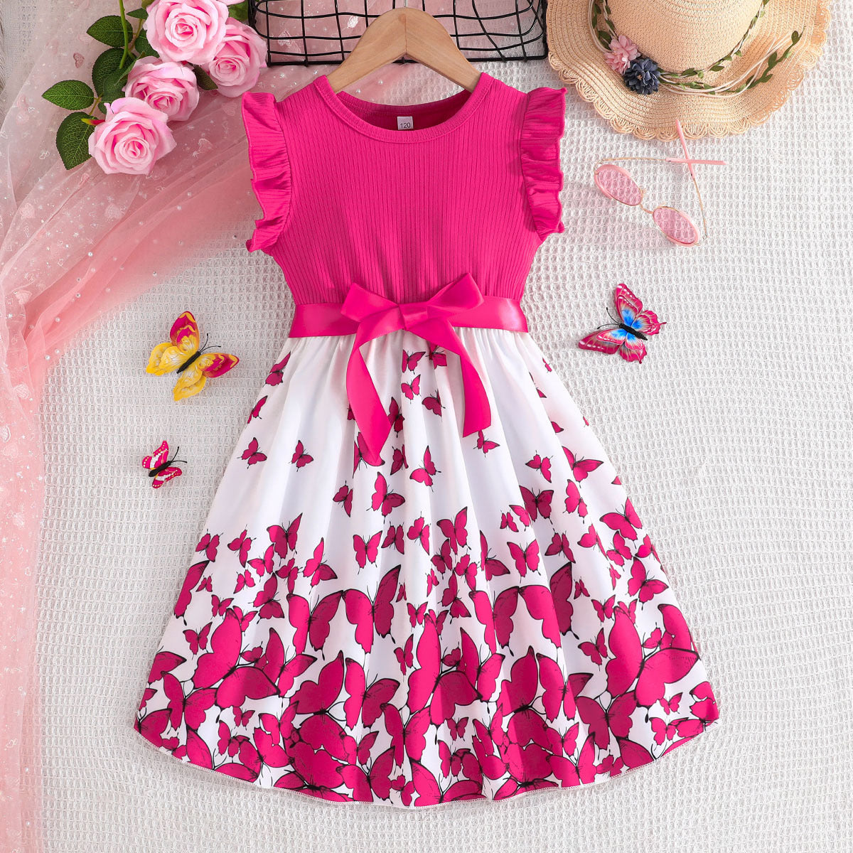 Girls' Flutter Sleeve Butterfly Print Dress