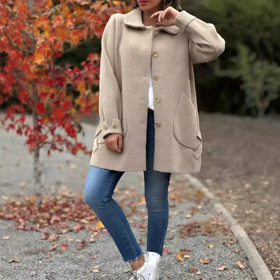Women's Lapel Bow Woolen Coat