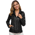 Lapel solid color zip-up leather jacket