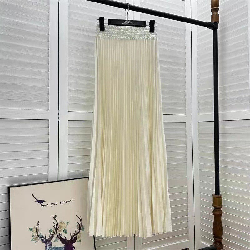 Satin Pleated Midi Skirt High Waist