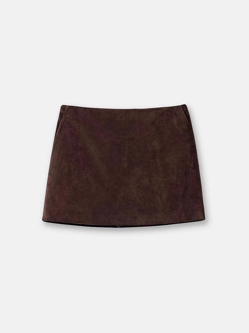 Genuine Leather Distressed Velvet Hip Skirt