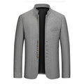 Autumn and winter men's casual slim-fit stand-collar Zhongshan suit wool coat, men's solid color wool overcoat