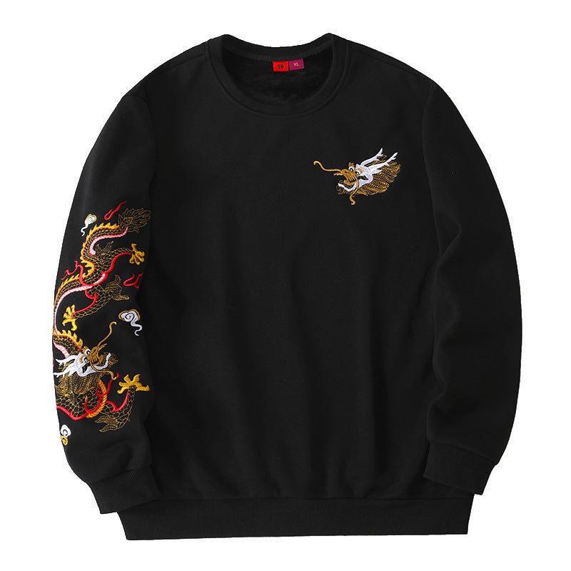 Chinese style embroidered dragon-patterned hoodie