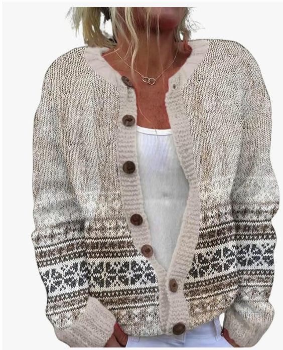 Ethnic Jacquard Knit Cardigan Women Long Sleeve Retro Style