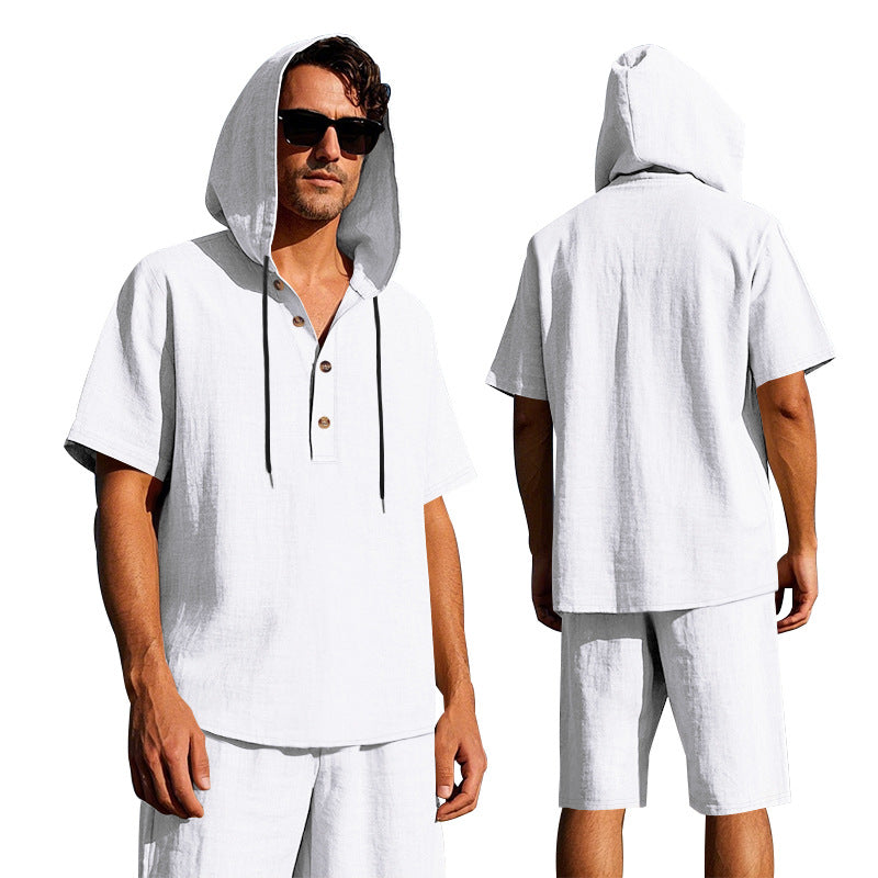 Men's Linen Hooded Shirt and Shorts