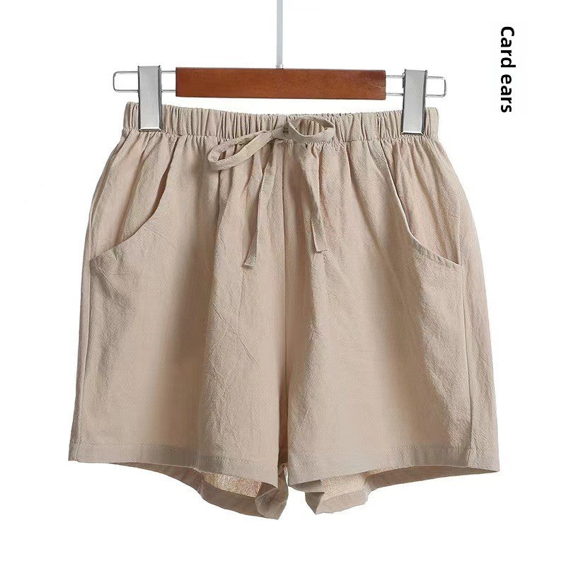 Summer loose wrinkled linen short pants for women