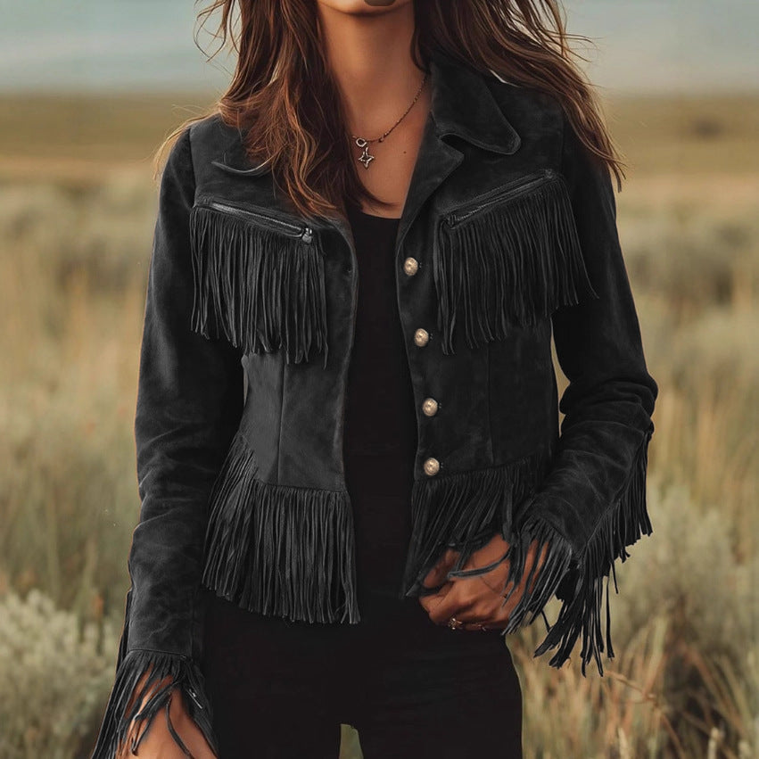 Solid color lapel short slim-fit women's jacket