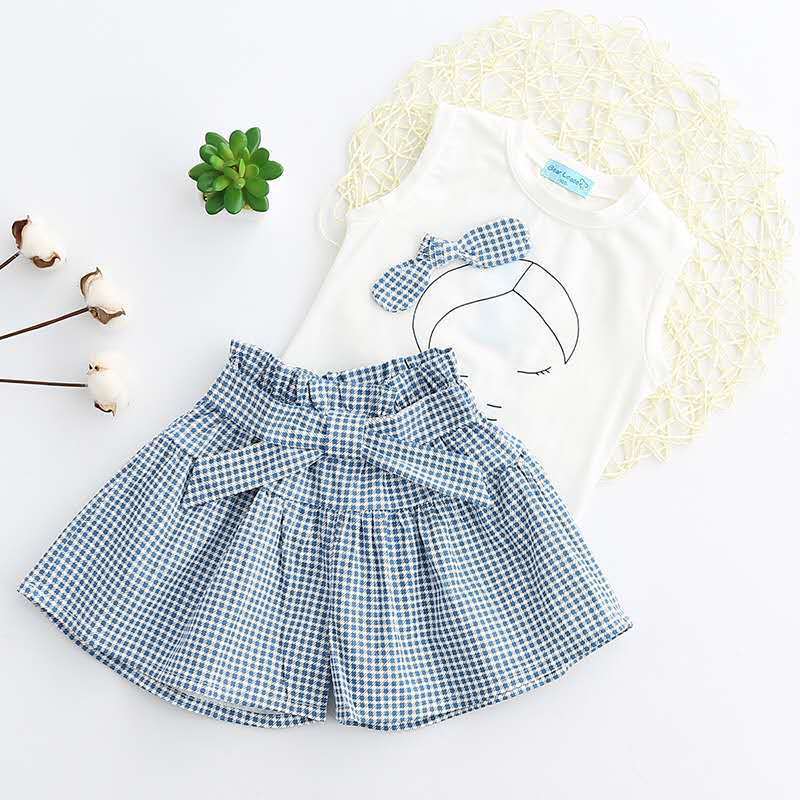 Girls' Sleeveless Top and Plaid Skirt