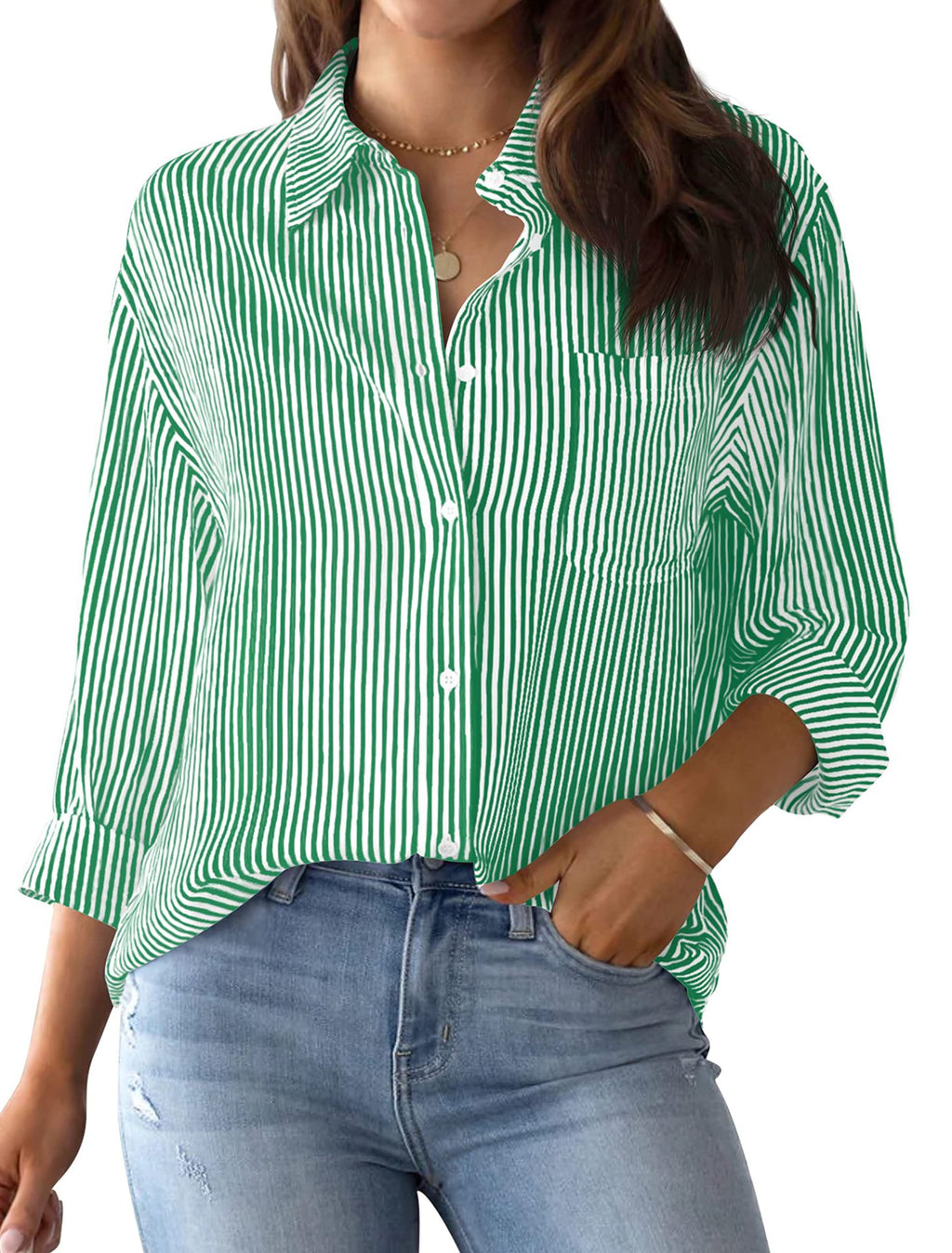 Women's buttoned shirt with stripes
