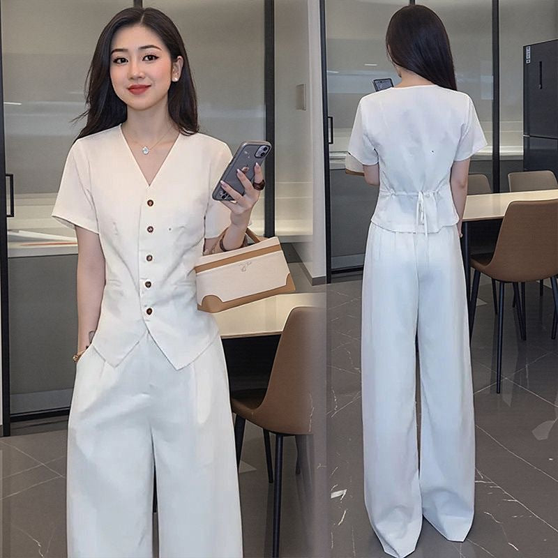 Tencel Linen Sleeveless Vest Wide-Leg Pants Set