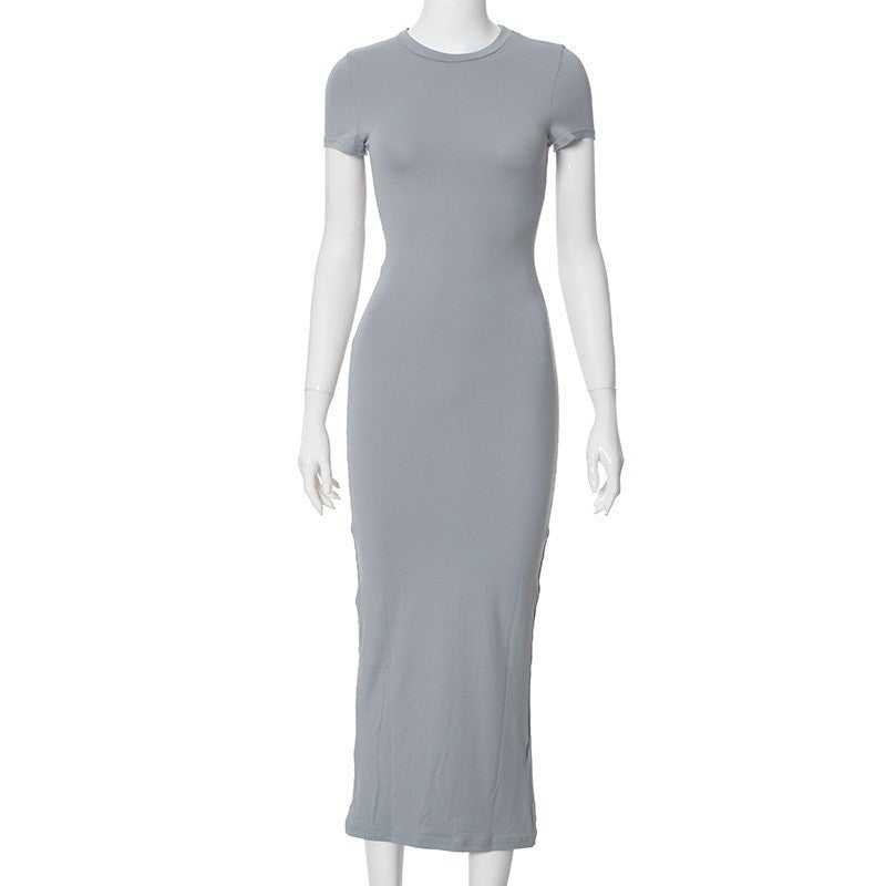 Solid color slim-fit long dress