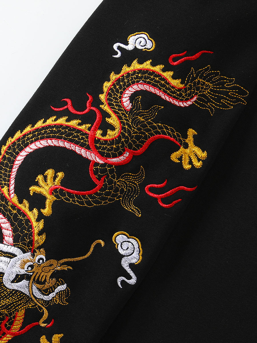 Chinese style embroidered dragon-patterned hoodie
