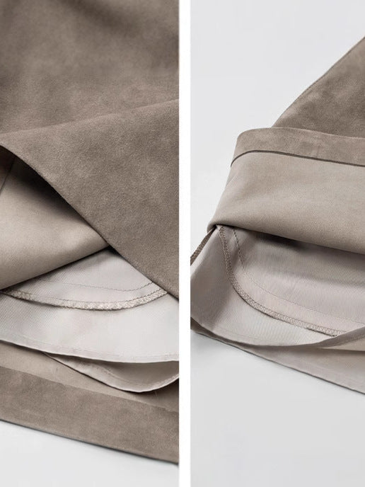 Genuine Leather Distressed Velvet Hip Skirt