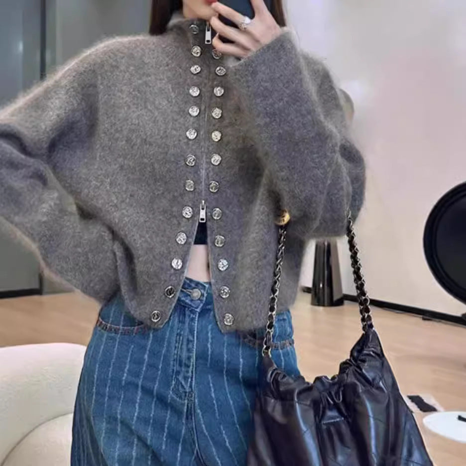 Women's Lazy Style Double-Breasted Knitted Cardigan