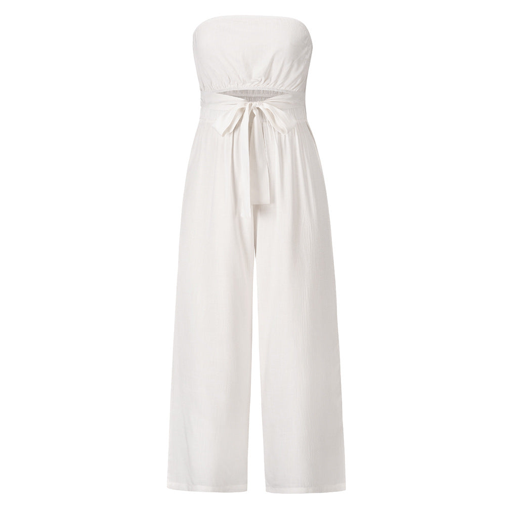 Backless, slim-fit jumpsuit and straight-leg trousers set
