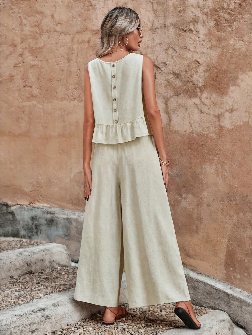 Sleeveless pleated vest casual set