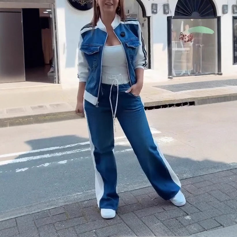 Women's Denim Long Sleeve Two-Piece Set