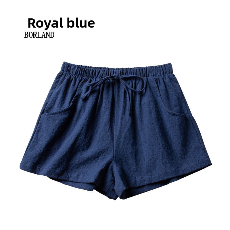 Summer loose wrinkled linen short pants for women