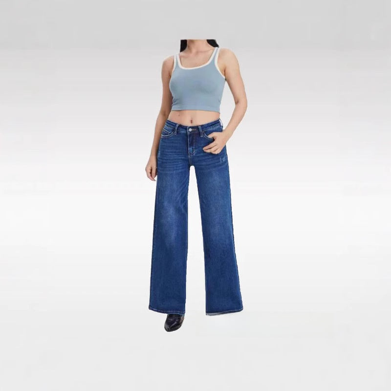 Women's Washed Loose Micro-Flared Mid-Rise Jeans