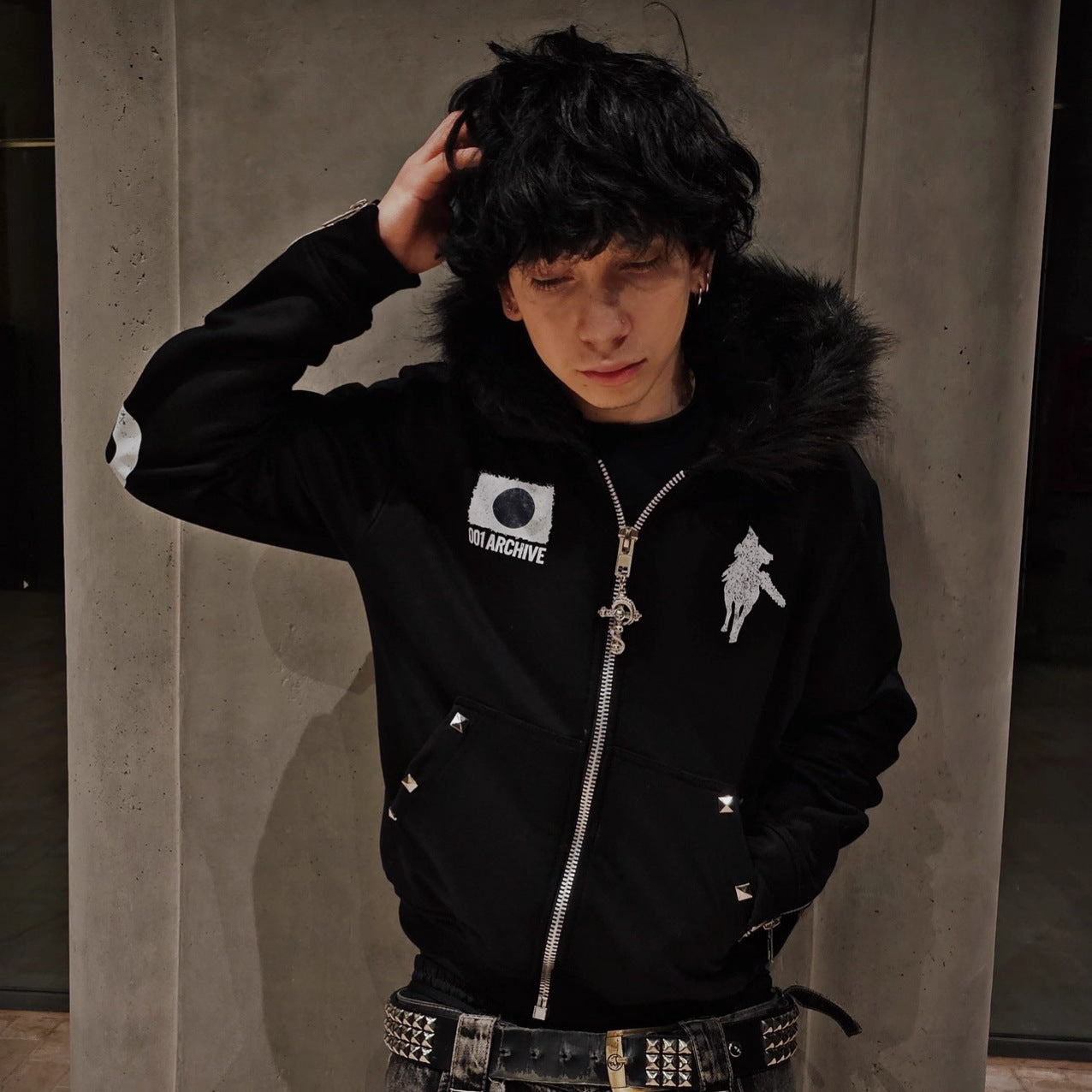 Men's Rivet Detail Hooded Cardigan