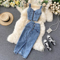Women's Denim Camisole and High Waist Skirt Set