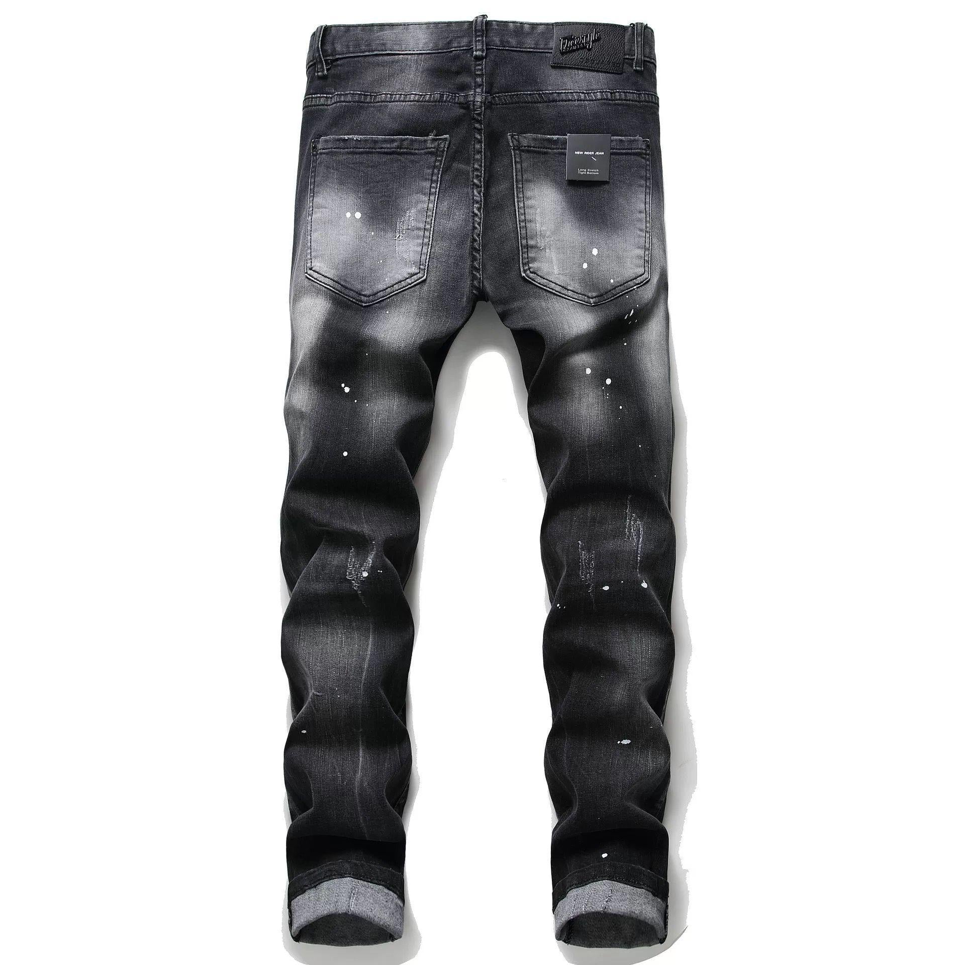 Personality ripped black jeans