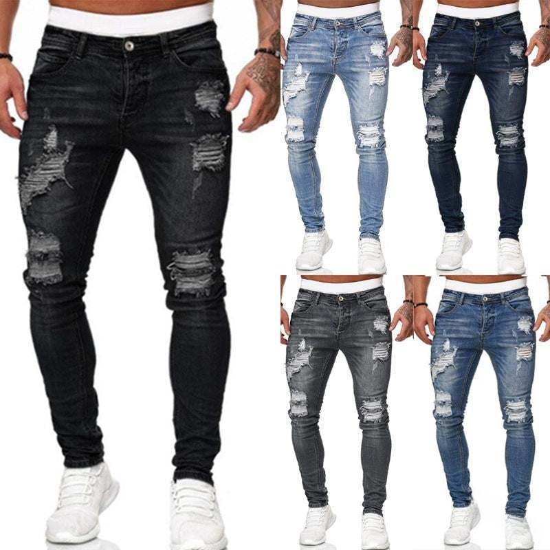 Hole-in-the-side denim ankle jeans