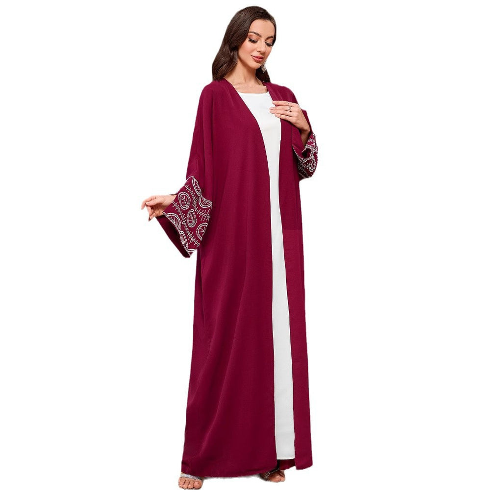 Embroidered cardigan robe with bat sleeves
