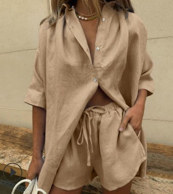 Women's Summer Short Sleeve Shirt and Shorts Set