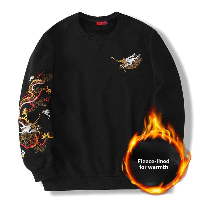 Chinese style embroidered dragon-patterned hoodie