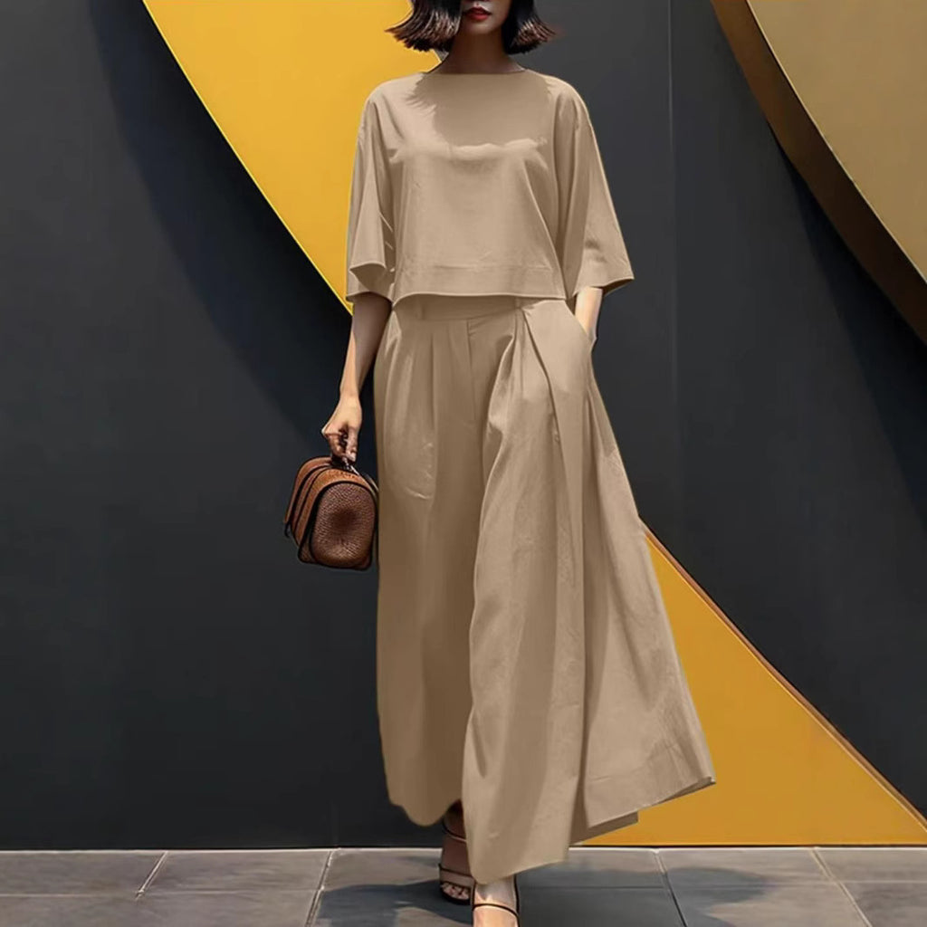 Solid Color Short-sleeved Casual Loose Trousers