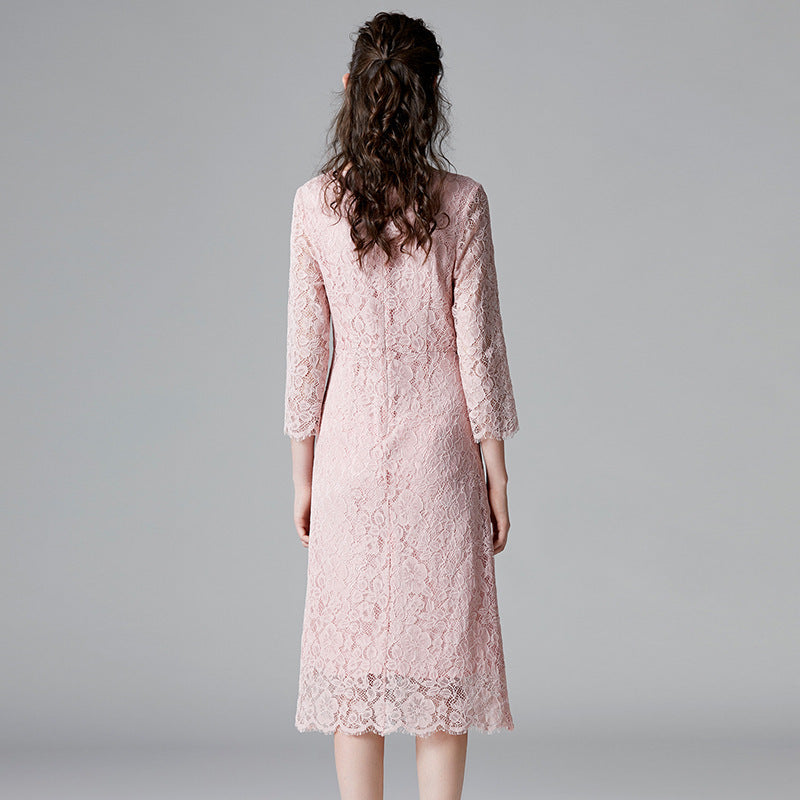 Pink Floral Lace A-line Dress