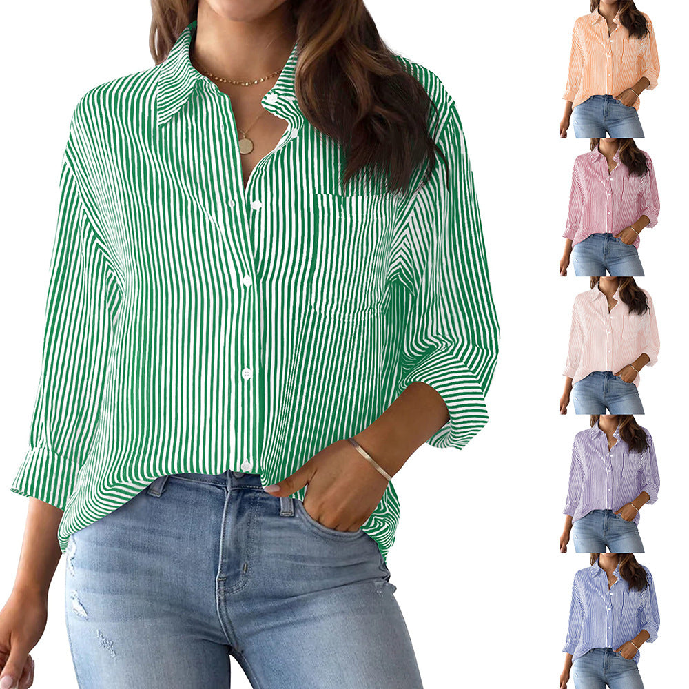Women's buttoned shirt with stripes