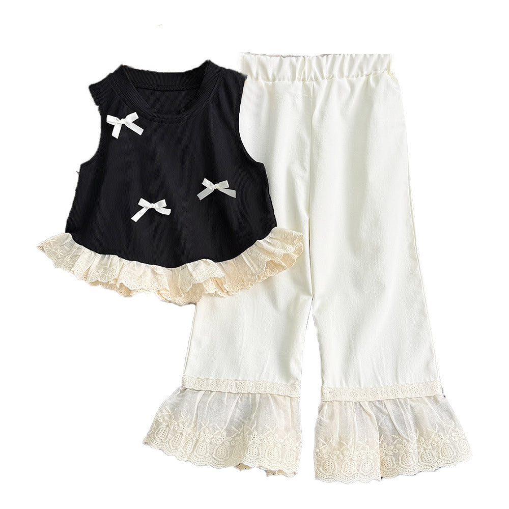 Girls' Bow Lace Sleeveless Vest Set